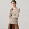Nueva colección otoño/invierno 2026: suéter de cachemira para mujer, liso, ajustado, cálido y elegante, con escote cruzado