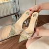 Sandálias Transparentes de Verão com Strass de Salto Fino Pontiagudo da Moda Salto Alto 2025 Novo Chinelos de Vestuário Feminino prata