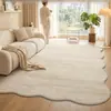 Alfombra para sala de estar, forma irregular, estilo crema, color liso, lavable, limpiable con toallita, impermeable, resistente a manchas, resistente a la suciedad, adecuada para sofá y dormitorio