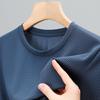Verão estilo coreano seda gelo manga curta T-shirt dos homens em torno do pescoço fino escuro padrão meia manga meio e jovem casual top