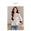 Cárdigan de Punto Bordado con Cuello Redondo para Mujer 2025 Primavera y Otoño Nuevo Estilo Abrigo Suéter de Gama Alta Bloqueo de Color Ropa Exterior Delgada para Figuras Pequeñas