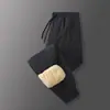 Pantalones Casuales de Algodón para Hombre de Invierno con Forro de Felpa, Talla Grande, Térmicos de Grafeno, Resistentes al Frío, Holgados, Rectos, Negros Dorados, Largos para Hombre