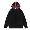Cardigan Suéter com Capuz Europeu e Americano Transfronteiriço Moda de Rua Retrô Americana Costura de Cor Contrastante Casual Solto Zíper Outono e Inverno