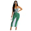 D9835 Amazon Caliente Moda Femenina Europea y Americana Sexy Jeans Chaleco Estampado Vestido con Cuello en U