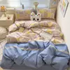 Juego de Cuatro Piezas de Algodón Cepillado Espeso Clase a, Sábana de Algodón Lavado Estilo Fresco, Funda de Edredón, Funda de Almohada, Juego de Tres Piezas para Dormitorio de Estudiante, Estilo Ins