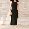 Vestido Largo sin Mangas con Cintura Ajustada y Abertura, Escote Bardot para Mujer, Adecuado para Oficina y Eventos Sociales