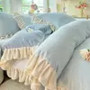 Otoño e Invierno Clase A Estilo Princesa Versión Coreana Estilo Encaje Terciopelo Tallado Terciopelo de Leche Juego de Cuatro Piezas Ropa de Cama Cálida Engrosada 4