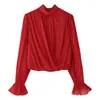 Artículo Popular de Venta Rápida Transfronterizo Nuevo Llegado Primavera 2026 Top de Color Sólido Moda Espalda Descubierta Lazo Plisado 7819627