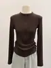 Camiseta de Estilo Americano Picante para Mujer, Top Elegante con Cuello Alto, Camiseta Térmica Cálida Cepillada de Manga Larga para Otoño e Invierno