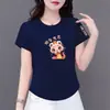 Prosperidade no Comércio Exterior Transfronteiriço, Ano do Serpente, Camiseta Estampada de Manga Curta Redutora de Idade para Mãe, Blusa Solta para Mulheres de Meia-Idade e Idosas