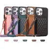 Adequado para Capa de Celular com Porta-Cartão Padrão Diamante para iPhone 15, Capa para Celular 14 Pro, Capa de Celular com Porta-Cartão Transversal 12 Pro