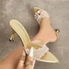 Tacones Altos de Punta Personalizados para Mujer con Bordado de Encaje y una Sola Correa, Elegantes y Versátiles para Fiestas Nocturnas de Primavera y Verano