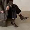 No elige la forma de la pierna~Botines de tobillo de tacón alto adelgazantes de cuero suave francés de alta gama color vino tinto, botines para dedo gordo y tobillo delgado, tacón medio