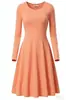 Aliexpress Amazon Ebay Venta Caliente Vestido Suelto de Manga Larga con Cuello Redondo de Color Sólido para Mujer Falda Estilo Vacaciones