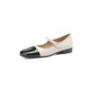 Zapatos Mary Jane de Perlas con Bloques de Color Suaves y Versátiles, Piel Genuina Completa, Primavera 2024, Tacón Bajo, Punta Cuadrada, Correa de Piel de Vaca, Planos para Mujer