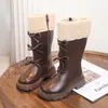 Sapatos Femininos Botas Longas até o Joelho Infantis Novo Estilo Outono/Inverno 2024 Botas de Couro de Cano Alto de Inverno Estilo Princesa Botas de Neve com Pelúcia
