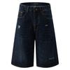 Shorts de Mezclilla Desgastados con Bigotes Estilo Retro Americano High Street Ajuste Recto Holgado Unisex Pantalones de Pierna Ancha