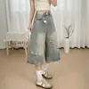 Jeans Cortos Vintage Rasgados Lavados para Mujer, Verano 2026 Nuevos de Cintura Alta Moda Retro Sueltos de Pierna Ancha