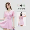 Maiô Feminino Kaihanyuan - Luxuoso Peça Única Estilo Saia com Decote Cruzado, Amarração na Cintura e Design de Bojo 3D, Roupa de Banho Conservadora para Resort e Fontes Termais