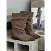 Botas largas plisadas apiladas de piel de vaca de capa superior, botas altas de equitación, nuevas botas de cowboy western vintage de otoño 2026 para mujer