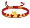 Pulsera Jiufengxiang de Oro y Plata Pura 999 Caballo del Zodiaco con Cuentas de Transferencia Doradas, Hilo Rojo Simple y Elegante, Regalo para Mujeres