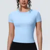 Camiseta Esportiva Transfronteiriça Novo Estilo Toque Nu Cintura Marcada Slim-Fit Manga Curta Respirável para Yoga Corrida Treinamento Fitness para Mulheres