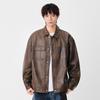 Otoño 2025 Nueva Chaqueta de Cuero para Hombre Estilo Retro Japonés Cuello Campana Chaqueta de Trabajo Tendencia Retro Japonesa Versátil
