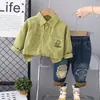 Nuevo Conjunto de Dos Piezas para Niños: Sudadera Casual de Algodón con Estampado de Animales Reversible y Pantalones de Mezclilla a la Moda, Venta al por Mayor Directamente del Fabricante