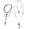 Colar de Pérola com Cruz Cravejada de Diamantes Multi-Camadas Estilo Francês Levemente Luxuoso Doce Cool Moda Europeia e Americana Personalidade Única Corrente para Clavícula Novo Modelo