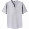 Camiseta de Lino 100% de Alta Gama de Manga Corta para Hombre Hengyuanxiang Verano 2024 Nueva Camiseta Lisa Estilo Chino Retro
