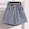 Tiro Real de Shorts de Mezclilla para Mujer para Verano, Tallas Grandes, Estilo Delgado con Cordón, Corte Holgado para Caderas Anchas, Línea A, Dobladillo Enrollado, Hot Pants de Pierna Ancha, Modernos