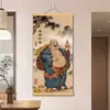 Buda Maitreya Grande Estilo Chino Nuevo Arte de Pared Decorativo para Entrada de Oficina Sala de Té con Cortina de Cuentas y Arte Colgante de Rollo Directamente Frente a la Puerta