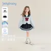 [7A Antibacteriano] Conjunto de Roupa Outonal para Meninas, Novo Conjunto de Duas Peças Estilo Academia com Gola Azul Marinho para Outono