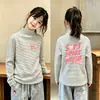 Camiseta Térmica de Fleece Escovado Manga Longa Infantil Outono/Inverno Nova Estilosa Média/Grande Camada Base Listrada Infantil Top com Estampa de Desenho