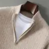 Suéter de Lana Pura para Otoño e Invierno para Hombre, Cuello Alto Medio con Cremallera, Engrosado, Holgado, Informal, Suéter de Punto Básico para Jóvenes y Personas de Mediana Edad
