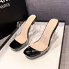 Tacones súper altos de 11 cm, zapatos de modelo de pasarela, zapatos de exhibición de autos, sandalias de cristal transparente, sandalias de plataforma de punta abierta, sandalias de tacón grueso