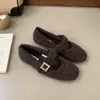 Primer Encuentro Temporada Zapatos Peludos Estilo Francés Pequeños Ropa de Abrigo para Mujer Con Terciopelo Adicional Calientes de Suela Plana Zapatos de Algodón Zapatos Mary Jane Mocasines sin Cordones