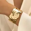 Pulsera Abierta de Hojas Exageradas de Lujo Ligero Europeo y Americano Pulsera Vintage Bañada en Oro de Marca Grande