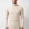 Suéter de Tricô Pulôver Outono/Inverno 2026 para Homens, Suéter Versátil de Gola Alta Slim-Fit, Camisa Básica Simples e Quente para Homens