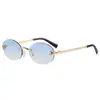 Gafas de sol retro ovaladas sin montura para mujer, Gafas de sol metálicas de moda estilo Puro Deseo para hombres modernos, Protección solar de alta gama estilo Ins