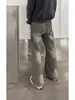 Jeans de Mezclilla Lavada Color Gris Ahumado para Hombre, Temporada de Primavera, para Personas Altas, Alargan las Piernas, Estilo Americano, Corte Recto, Pantalones Ligeramente Acampanados