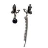 Pendientes de invierno 2024 con borlas de mariposa y perla negra, pendientes con clip avanzado para mujer