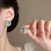 Brincos Acessíveis de Luxo Coreanos Rosa Azul Cristal Zircônia Quadrado Geométrico Pérola Doce Moda High-End Nicho para Mulheres