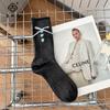 Calcetines Ji Four Elephant para Mujer Primavera y Verano Nuevos Estilo Coreano Bordado Amor Calcetines Medianos Algodón Peinado Lazo de Cinta Azul Calcetines de Mujer