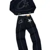 AliExpress 2026 Otoño Moda Americana Isla del Diablo Patrón de Estrella Jeans de Mezclilla Bordados Jeans de Pierna Recta de Moda