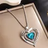 Collar de piedra de nacimiento transfronterizo europeo y americano para mujer, colgante de collar de corazón con piedra de nacimiento en oro rosa, collar con forma de corazón incrustado de diamantes al por mayor