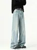 Jeans limpios y bien ajustados con estampado de rayo para hombre, pantalones anchos azules holgados estilo americano de otoño, pantalones de pierna recta ajustados
