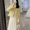 Colección Nueva Otoño 2025: Chaqueta de Tweed Amarilla Chic para Mujer, Versátil Top Corto Apto para Personas Petites