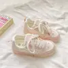 2026 Nuevos Zapatos de Encaje con Dibujos Suela Gruesa para Mujer Bloques de Color Macarrón Zapatos Blancos Estilo Juvenil Estudiante Versátil Casual