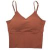 Verano Nuevo Algodón Puro Hermosa Espalda Sexy Espalda Descubierta Chaleco Corto Tejido Color Puro Ropa Interior Ropa Exterior con Almohadilla en el Pecho Tirantes para Mujer